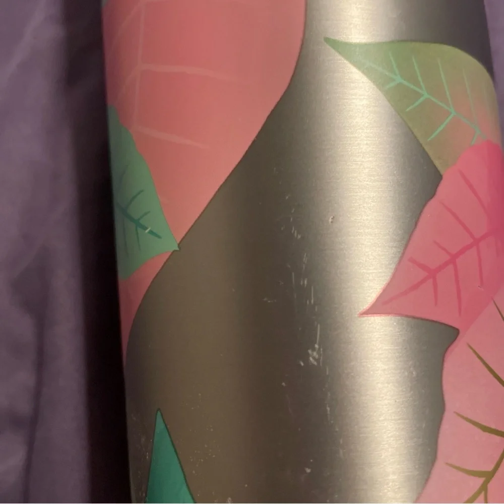 Starbucks Holiday 2020 Pink Poinsettia 24 oz Cold Cup Stainless Tumbler No Straw